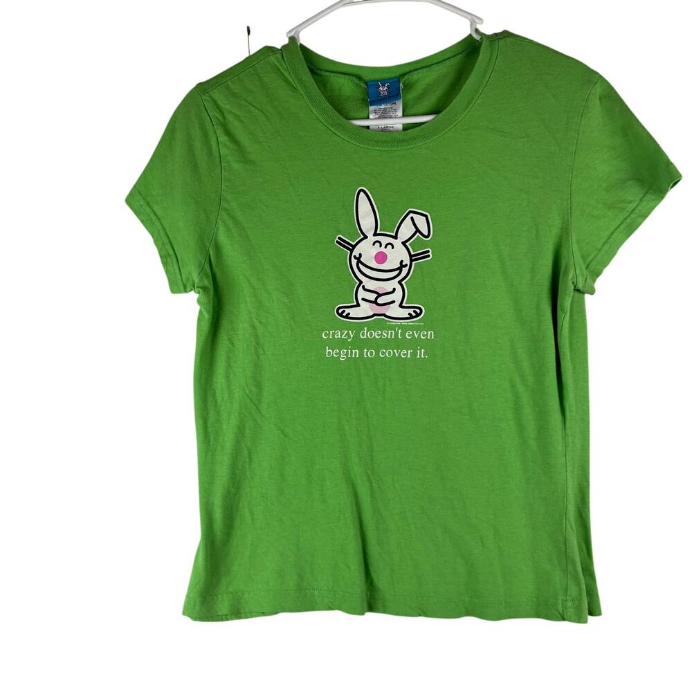 Happy Bunny Jim Benton Y2K Womens Small Jnrs XL “Crazy Doesn’t Cover It” T-Shirt